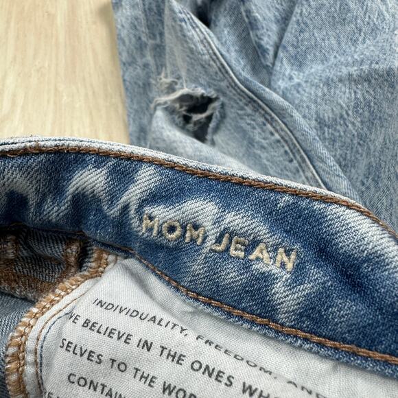 American Eagle Comfort Stretch Waistband Mom Jean Distressed Destroyed Jeans 0 - Picture 13 of 16